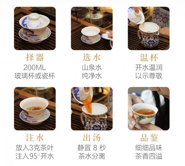 Original Chinese-labelled Bailin Gongfu brewing illustration with English explanation