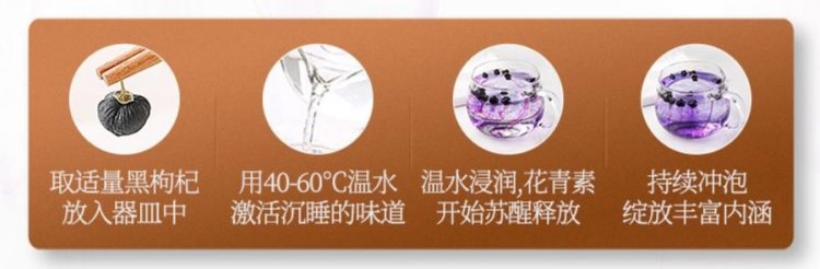 Original Chinese-labelled Black Goji Infusion brewing illustration with English conditions