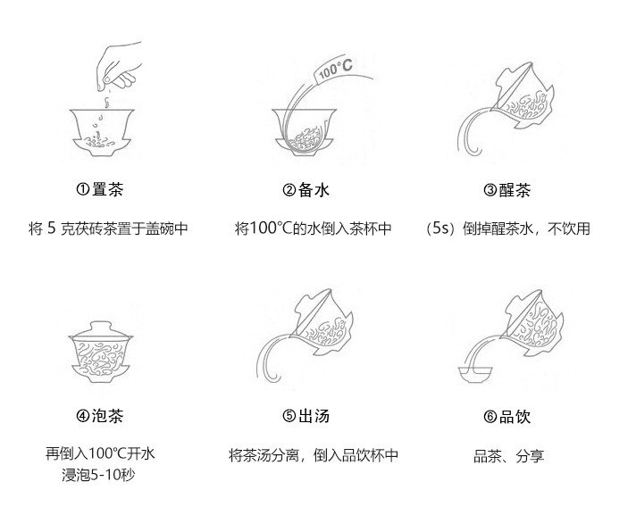 Original Chinese-labelled Jingyang Fu Brick Tea brewing illustration with English conditions