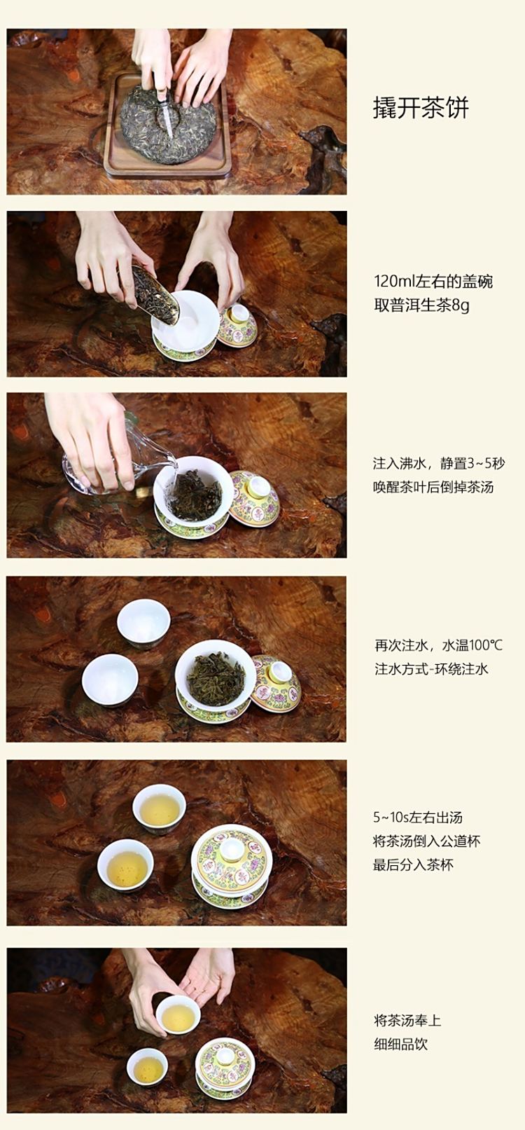 Original Chinese-labelled Luoshuidong Pu-erh brewing illustration with English conditions