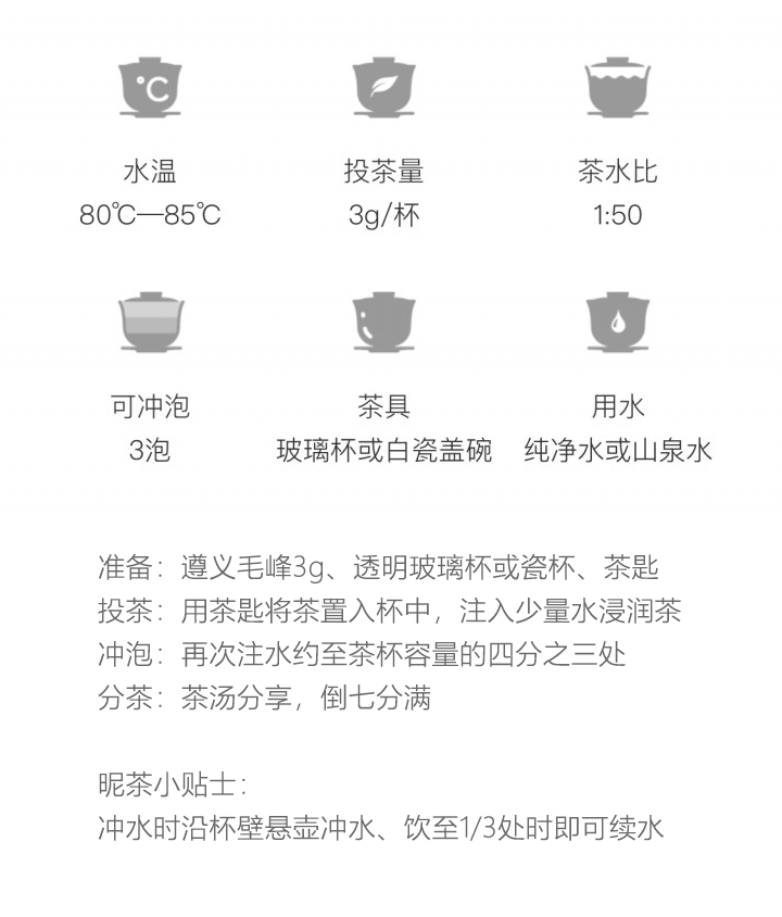 Original Chinese-labelled Zunyi Maofeng brewing illustration with English conditions
